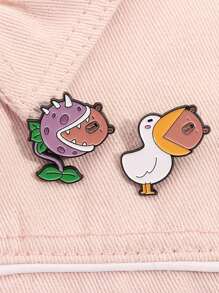 2 Stücke Enten beißen Capybara Panda Emaille Anstecknadeln, kundenspezifische Piranha Großmaul Blumen Broschen, Kragen Abzeichen, Kleidung Tier Schmuck Geschenk für Freunde