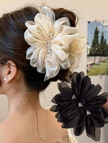 1 件女士花卉网格爪夹，韩式优雅香蕉发夹，发髻发型配件时尚发饰优雅发夹 - 彩色 - 查看 1