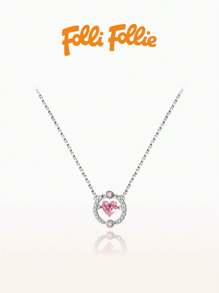 Folli Follie Collar con colgante en forma de corazón y diamante de moissanita en cadena, bonito colgante de corazón de cristal rosa, cadena ajustable con dije, joyería, regalos para mujer.
