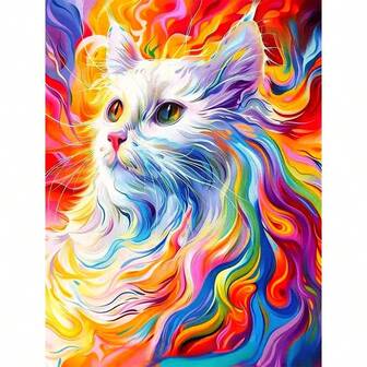 1 st nytt 5D DIY diamantmålningsset, rund fullborr diamantmålning på duk, konsthantverk, färgglatt katttema, för vardagsrum, sovrum, arbetsrum, heminredning, väggkonst, ramlös