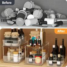 2 Tier Clear Pull-Out Home Organizer, Multi-Purpose Stackable Bathroom Organizer With Dividers, Vanity Counter Tray, Kitchen, Closet Organizers, Cabinet & Storage Container Bins, MultiUse Slide-Out Storage Container