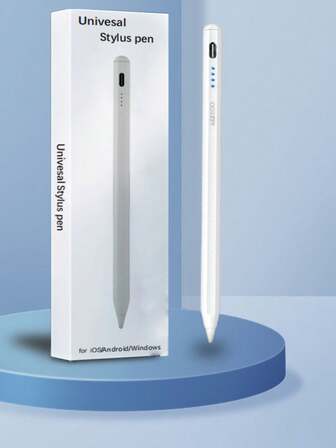 Universell kapacitiv pekpenna, lämplig för surfplattor och mobiltelefoner med iOS- och Android-system. Levereras med två reservpennspetsar. Kan användas för att skriva, peka, rita och anteckna. Utrustad med statusindikatorlampa. Kan öppnas med en enda beröring. Magnetisk fäste. Utbytbar pennspets. Ultralång batteritid.