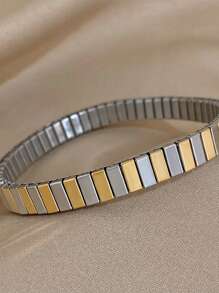 1 Stück Mehrfarbiges elastisches Armband Edelstahl Armband für Frauen Silber Armreif für Alltag, Party, Hochzeit, Geburtstag, Schmuckgeschenke