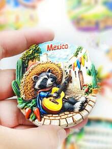 1pc 2025 New Authentic Mexican Street Guitar Mariachi Hat Raccoon | Fridge Magnet | Commemorative Souvenir Gift - 3D Magnetic Sticker Decoration, Ins Style Magnetic Sticker - Multicolor - View 6