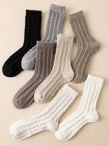 1 Pair/7 Pairs Pack Women's Crew Socks, Multicolor Cashmere Blend Cable Knit Design, Soft & Comfortable, Odor-Resistant, Sweat-Absorbent, Retro Style, Regular/Ankle Length, All Season