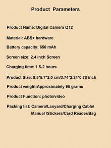 1 pièce Appareil photo numérique Q12 50 millions de pixels, écran 2,4 pouces, appareil photo rechargeable, CCD et modes de filtre multiples. Appareil photo numérique portable anti-vibration et à zoom intelligent pour l'extérieur (sans carte mémoire) - Appareil photo - Voir 12