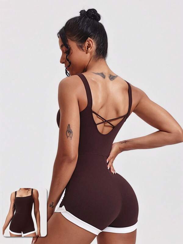 MASKERT Roupas Esportivas Femininas, Roupas de Yoga, Shorts Jumpsuit, Camisole, Shorts Jumpsuit, Roupas para Corrida e Fitness, Alta Elasticidade, Lazer em Casa, Confortável e Amigável à Pele