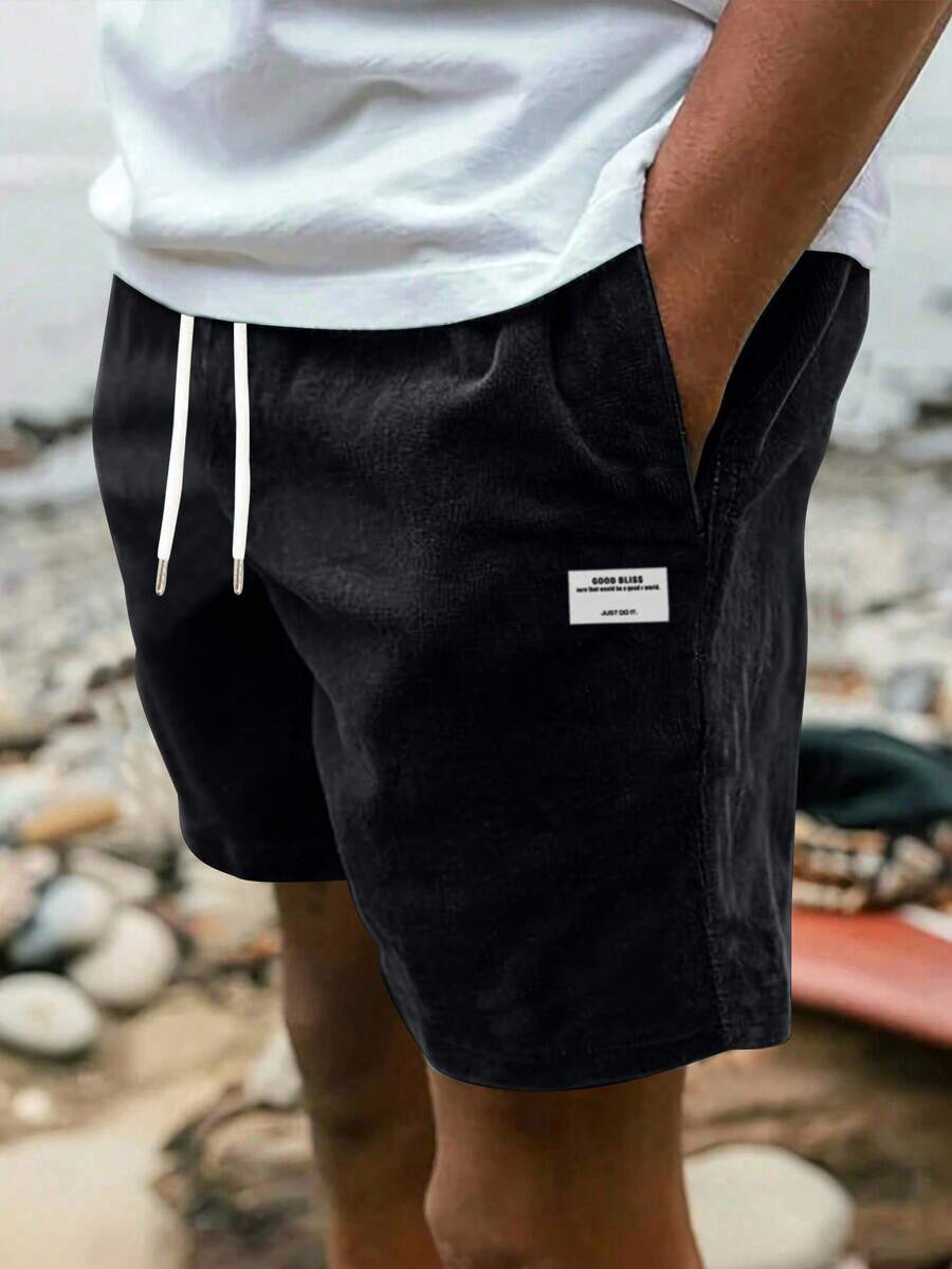 Pantalones cortos de pana rectos para hombre de verano, bermudas casuales de corte holgado con estampado gráfico de moda y versátiles, para otoño/invierno