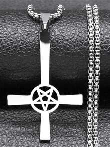 Inverted Cross Occult Pentagram Necklace Upside Down Cross Gothic Satan Necklaces  Satan