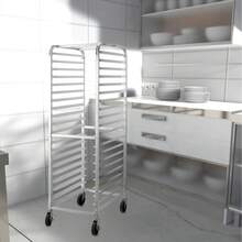 Rack Espiguero Panadero Carrito 20 Charolas Con Ruedas Rejilla para bandejas de panecillos para bandejas completas y medias bandejas, cocina, restaurante, pizzería, hogar y hotel - Plateado - Ver 4