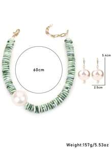 Retro grünes Harz Halsketten- und Ohrringe Set, übertriebene Perlen-Choker-Halskette & Ohrringe aus Kunstperlen
