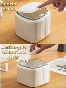 1 Compact Push-Type Mini Trash Can - Durable Plastic, A Space-Saving Garbage Solution, Suitable For Home, Kitchen, Bathroom, Bedroom - Smooth White Design With Gold Decoration, Suitable For Hotels And Restaurants, Kitchen Waste Solution | Ribbed Texture | Durable Plastic, Bathroom Mini Trash Can. - Multicolor - View 10