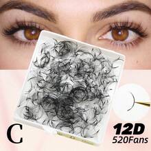 520 Kipas Per Kotak Ketebalan 0,05mm Kipas Lepas Siap Pakai 10D/12D/14D/16D/18D/20D Bulu Mata Kipas Siap Pakai 8-15MM Dalam Lengkungan C Untuk Ekstensi Bulu Mata - C - View 25