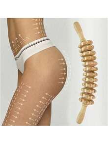 1pc Solid Wood Roller Massage Stick For Whole Body Dredging, Cervical And Back Massage Device, Muscle Relaxation, Wooden Household Wolf-Tooth Stick Wooden Massage Stick Hand In Hand Roller Meridian Massage Stick Solid Wood Roller Massage With A Back Abdominal Massager(The Product Is A Wood Product, And It Is Normal To Have A Little Black Spots And Cracks), Gym - White Nine Bends - View 4