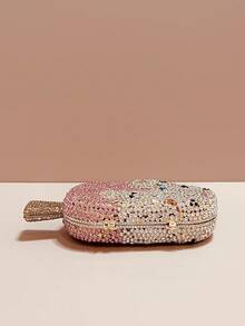 1 PC Mini Ice Cream Shaped Crystal Evening Bags,Luxurious Diamond Design With Metal Chain Dinner Purses For Ladies,Rhinestone Clutches Banquet Party & Prom Events,Luxury Gifts With Box - Pink - View 6