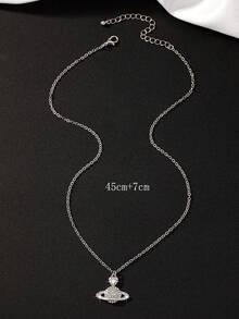 1 chiếc vòng cổ mặt trái tim và ngôi sao hình học đính đá lấp lánh quyến rũ - Bạc - Xem 3