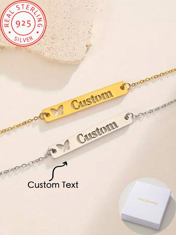 925 Silver Custom Personalized Name Bracelet, Fashionable, Simple And Atmospheric. Perfect For Holiday Gifts!
