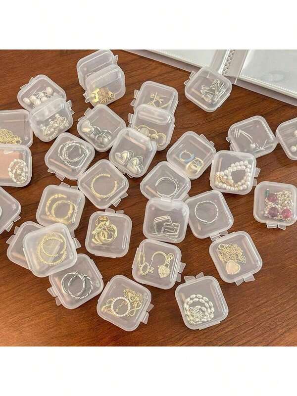 50pcs-100pcs Transparent Jewelry Storage Boxes, Multi-Functional Mini Earring/Ring/Necklace Organizer Boxes, Portable Women's Summer Storage Organizer, Gift & Wedding For Women Storage Organizer Travel Essentials Back To School Dormitory Storage