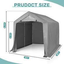 Cobertizo portátil de almacenamiento para exteriores, resistente, de lona, con puerta enrollable y cremallera para motocicletas, bicicletas y herramientas de jardín. - Gris - Ver 6