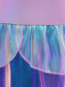 Abito per Cosplay di Festa per Ragazze Giovani, Adatto Per Il Design di Mermaid Hem Con Dettagli A Pannelli e Volant - Viola - Visualizzare 7