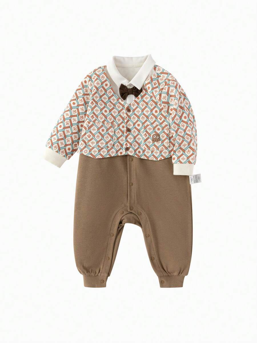 Balabala Baby Boy 2025 Newborn Jumpsuit 2 In 1 - Brown Tone - View 1