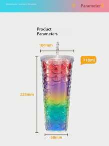 1 pieza Nuevo Producto Preferido de Gran Capacidad 710ML Altamente Atractivo Taza de agua con pajita para niños con nuevo diseño en degradado de color de doble capa creativo y de gran tamaño con motivo de carpa koi