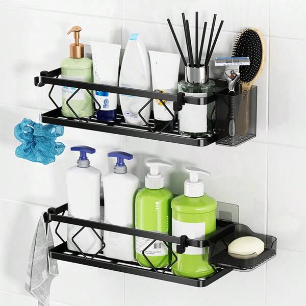 Étagère de salle de bain, panier de rangement mural adhésif de salle de bain, étagère de rangement de salle de bain sans perçage, organisateur mural, convient pour la salle de bain, la cuisine, les accessoires de salle de bain