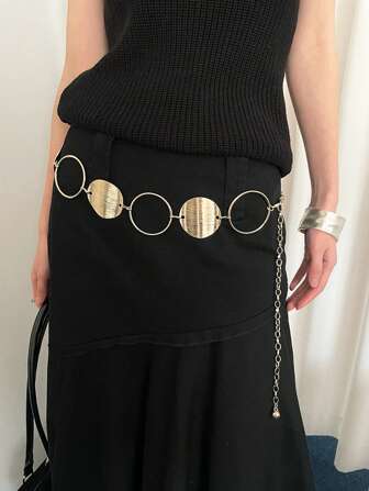 1 pièce Chaîne de taille décorative en alliage métallique doré rond pour femmes, idéal pour l'automne et Halloween