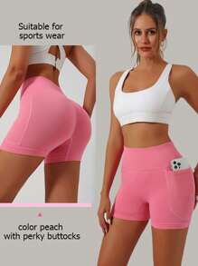 2pcs Women High Waisted Yoga Shorts With Side Pockets, Multicolor