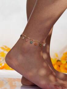 1 Peça Pulseira de Tornozelo Estilo Boho da Moda com Margarida de Cobre, Uso Diário, Acessório para Praia de Férias, Presente Ideal para Aniversário/Feriado