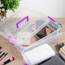 2 Layer Stack & Carry Box, Plastic Multipurpose Portable Storage Container Box Handled Organizer Storage Box For Organizing Stationery, Sewing, Art Craft, Jewelry And Beauty Supplies(Purple) - Black - View 7