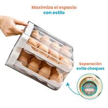 Caja organizadora para huevos de 2 niveles cocina almacenar, recipiente multiusos para refrigerador, estructura transparente apilable, capacidad para 24 huevos, diseño compacto, materiales duraderos y seguros para alimentos, organización eficiente y fácil limpieza, ideal para hogares modernos - Gris - Ver 7
