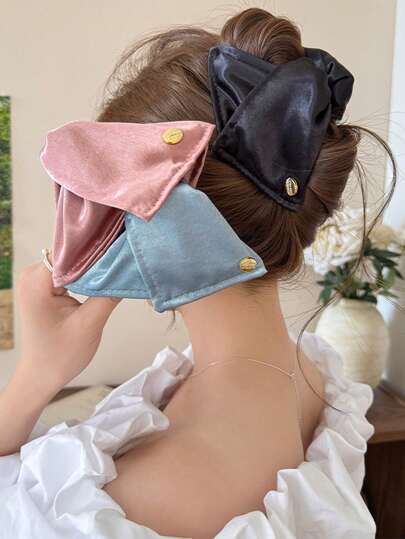 1pc Faux Pearl Decor Satin Triangle Hair Claw Clip, Elegant Hair Claw For Bun, Ponytail, Casual, Party, Commute, Vacation, Suitable For Daily Use, Washing Face, Bathing, Makeup, Outfit Matching Fall Winter Hair Clip Hair Accessories For Women Fashion Hair Clutch