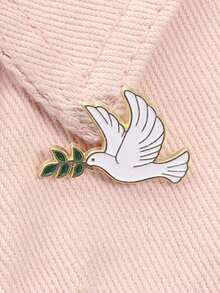 1pc Unique Golden Bird Design Brooch, Animal Shaped " Holding Olive Branch" Minimalist Pin - Multicolor - View 1