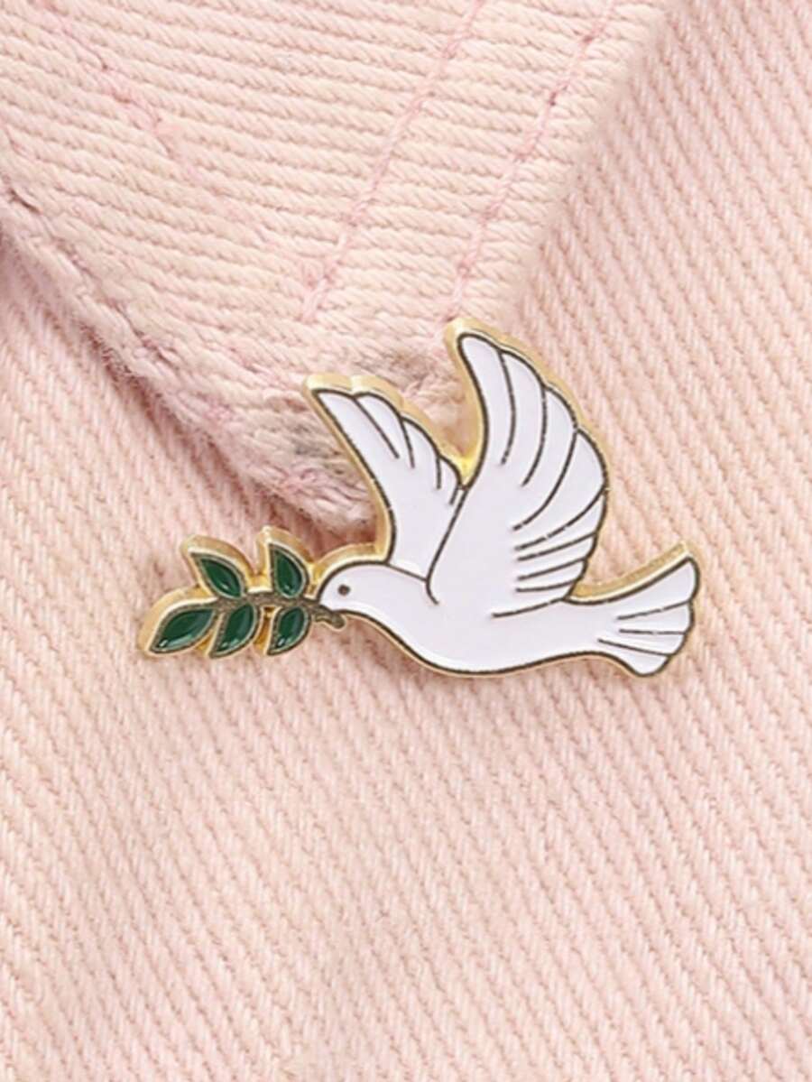 1pc Unique Golden Bird Design Brooch, Animal Shaped " Holding Olive Branch" Minimalist Pin - Multicolor - View 1
