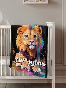 1 Pieza Manta con nombre personalizado de tigre - Manta de franela suave y ligera con diseño de león joven lindo, cálida y acogedora para sofá, cama, campamento y oficina - Personalizada con su nombre, manta de campamento acogedora con nombre personalizado, manta ligera