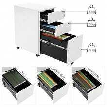 Caisson de Bureau Metal, Caisson de Rangement Mobile, avec roulettes et Serrure, pour Documents et Dossier Suspendu, avec 3 tiroirs, 30 x 45 x 60/39 x 52 x 60 cm Blanc - Blanc - Voir 4