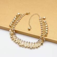 1pc Bells Tassel Rhinestone Accent Bohemian Beach Resort Anklet