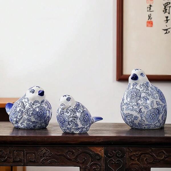 1 pezzo Decorazione per la casa in ceramica di porcellana bianca e blu a forma di uccello antico, splendida decorazione per camera da letto, soggiorno o scaffale di casa, ufficio, regalo per matrimonio, Pasqua, feste di Ognissanti, Natale, laurea e altre occasioni