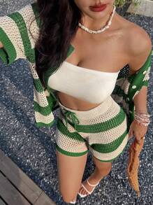 Ensemble 2 pièces DEEKA, nouveau style européen et américain pour le printemps et l'été : polo manches courtes tricoté doux et délicat, avec short taille haute