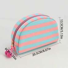 Custom Embroidered Striped Makeup Bag, Personalized Name Cosmetic Pouch With Zipper And Pom-Pom, Colorful Canvas Travel Toiletry Organizer, Cute Gift For Girls, Bridesmaids, Birthday, Holidays, Daily Essentials Bag,Multi-Functional,Ornamental,Letter,Stylish,Modern,Colorful,Cute,Adorable,Casual,Custom,Personalised,Unique,Customized,Ideal Gifts For Him,Ideal Gifts For Her, Son, Daughter,Christmas Gift