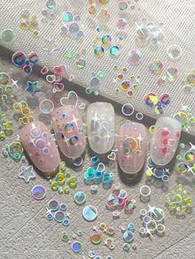 新款工艺夏季水泡贝壳头，浮雕卡通梦幻彩色泡泡激光多巴胺，适用于个人美甲DIY和装饰日记、文具、物品表面