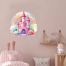 1/2 件卡通城堡彩虹独角兽公主房间装饰墙贴，可移除自粘 PVC 儿童房装饰贴纸，适用于教室装饰、家居装饰、房间装饰和配饰