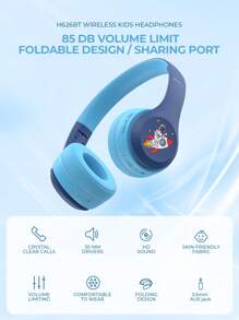 havit Słuchawki dla dzieci z portem udostępniania, bezprzewodowe słuchawki dla dzieci, poziom głośności chroniący słuch 85 dB, przyjazne dla skóry słuchawki nauszne z wbudowanym mikrofonem do iPada/tabletu/samolotu, niebieskie, czas odtwarzania 18 godzin