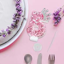 New Alloy Crown Decor 0-9 Digit Candles, Birthday Cake Decoration, Party Candles, Atmosphere Party Supplies, Romantic Party Supplies, Birthday Candles, Personal Party, Graduation Party, Halloween, Christmas, Birthday Party, Etc. Cake Decoration, Baking Decoration, Creative Digital Birthday Candles, Birthday Cake Decoration Candles, Valentine's Day Decoration, Suitable For 1 Year - 100 Year Old Birthday Party Cake Decoration - Pink - View 9