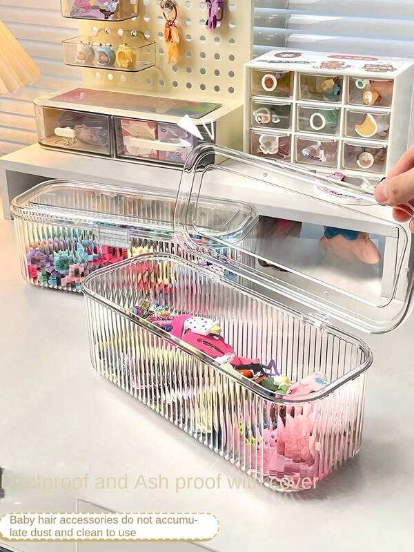 1pc Kids Hair Accessory Storage Box, Large Capacity Desktop Jewelry Box With Lid, Suitable For Hair Ties, Hair Clips, Perfume Organizer For Girls