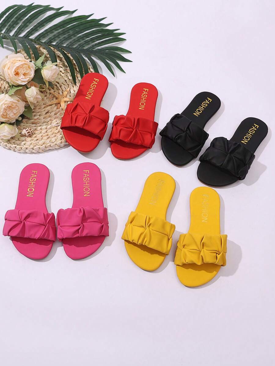 1 Paio di Sandali Piatti in Pelle PU Morbida Nera a Punta Tonda a Forma di Bocca di Pesce, Graziosi Sandali Romani da Spiaggia Adatti per Bambine Casual, Giornalieri, da festa, da Spiaggia, Estivi