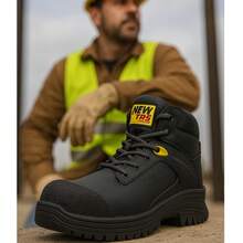 Botas Industriales New TRS 1800 Unisex de Piel Resistente con Puntera Reforzada y Suela Antiderrapante, Cómodas y Durables para Trabajo Interior y Exterior - Negro - Ver 12