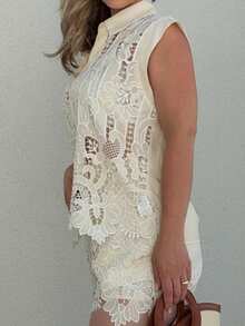 Jeta Ari Summer Oldmoney Vacation Elegant Low-End Luxury Exquisite Heavy Embroidered Lace Set - Apricot - View 8