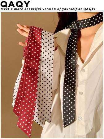 女士波点窄长方形围巾，时尚百搭，适合日常、通勤、宴会、约会、外出、街拍、派对等各种场合，优雅的女性魅力配饰。